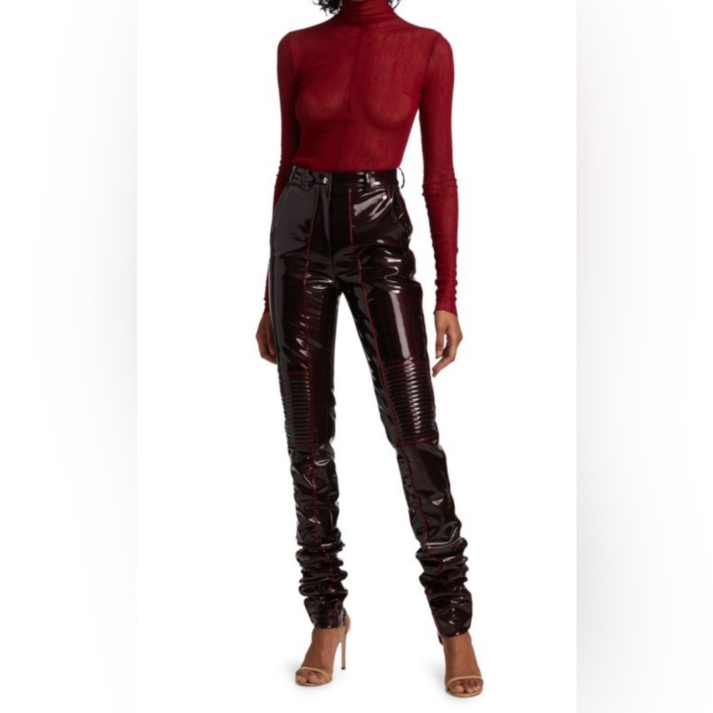 Laquan Smith Long Leather Moto Pants - Chocolate Crimson